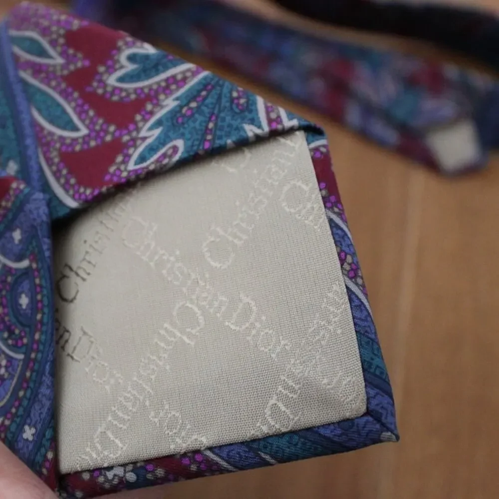 Christian Dior Vintage Paisley‎ Printed Silk Neck Tie